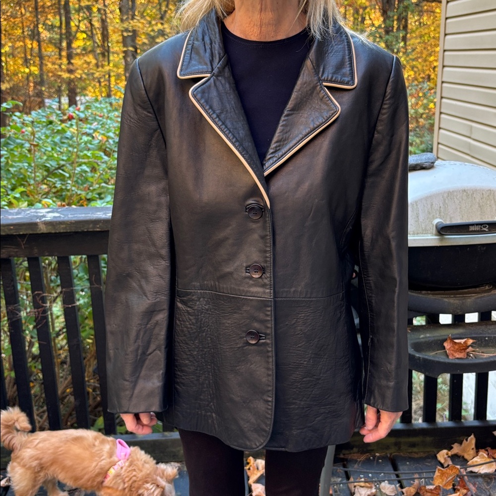 Dimitri made in Canada Black Leather Jacket with Tan Trim